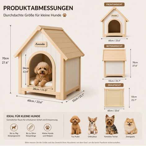 Hundehütte 60x55x70 cm aus FSC-Holz cremeweiß, waschbares Kissen, für kleine Räume – MEUBLIV (1/5)
