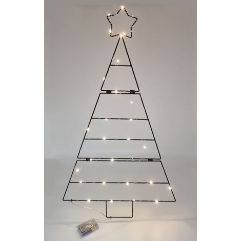 Beleuchteter Metall Baum zum hängen - schwarz - ca. 83x48 cm - LED Weihnachtsbaum zum aufhängen