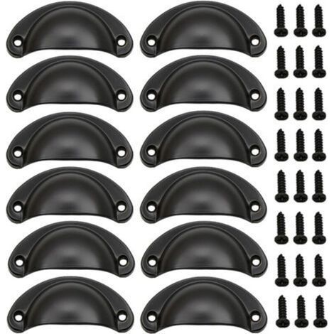12 Pièces Poignées de tiroir vintage en fer et coquillage noir pour cabinet, tiroir, armoire à pharmacie (1/4)