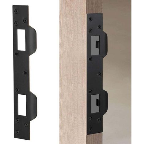 Serrure de porte noire pour plaques de serrure de porte en métal de 5-1/2 à 6", la sécurité du loquet de porte intérieure et extérieure sécurise le cadre de porte (1/4)
