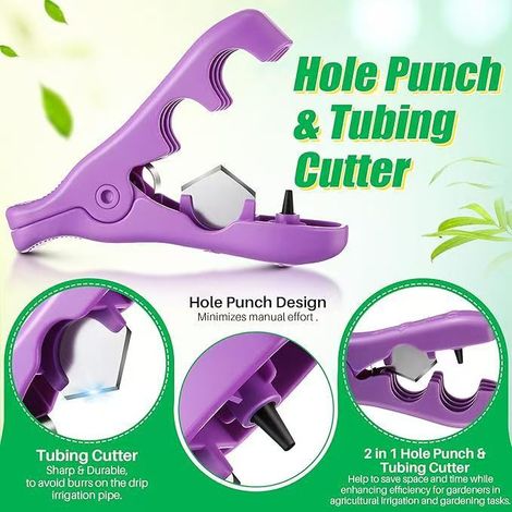 Outil coupeur/perforateur de tuyau combo 2-en-1 pour irrigation goutte à goutte, outil de jardin pratique, coupe et pré... (1/4)