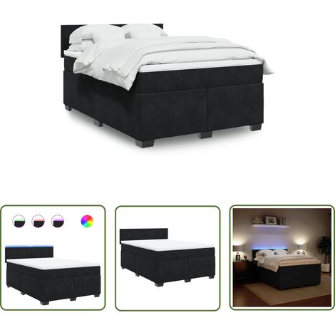 The Living Store Boxspringbett mit Matratze Schwarz 140x200 cm Samt - Boxspringbett - Doppelbett - Samtbett - Samt - Massivholzbette (1/5)