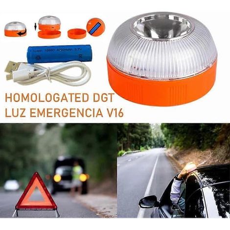 KLVGTIFS PU - Lampe rechargeable DGT V16 homologuée pour voiture, feu clignotant d'urgence à induction magnétique, stroboscope, avertissement lumineux. (1/5)