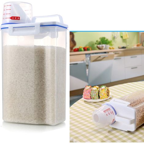 Boîte de conservation pour riz, capacité 2 kg, récipient hermétique pour céréales, sans BPA, avec couvercle doseur, pour farine de céréales et noix (1/5)