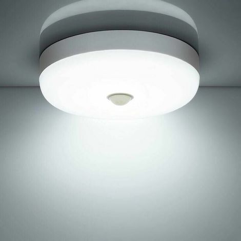 Plafonnier LED Détecteur de Mouvement Blanc Froid IP56 Étanche Rond Plafonnier Intérieur et Extérieur Escaliers Salle de Bains Garage Couloir Plafonnier LED [Niveau d'énergie E]-7W,135cm (1/4)