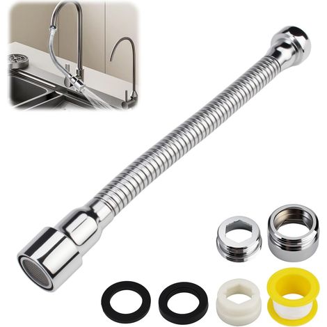 1 Rallonge Robinet 22cm Acier Inoxydable, Extension 360° Plastique ABS, Pour Cuisine Salle De Bain (1/5)