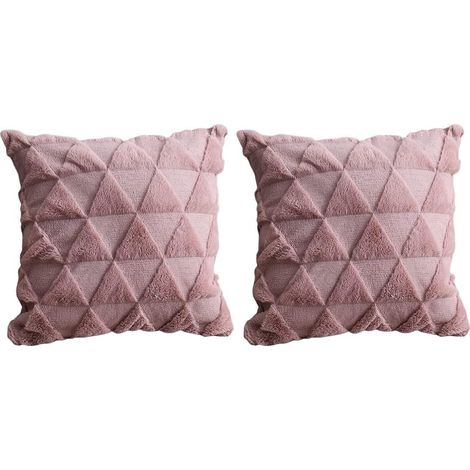 Lot de 2 housses de coussin nordique réversibles en peluche, 45x45 cm, rose, pour salon, canapé, bureau. (1/3)