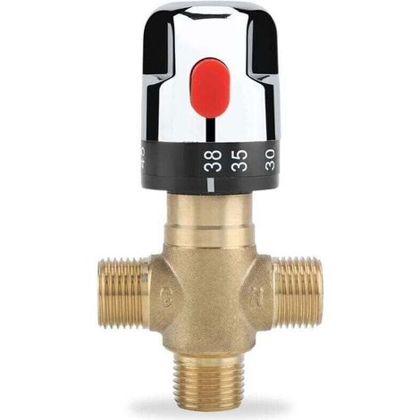 Mitigeur Thermostatique, Vanne de Contrôle de la Température de L'eau en Laiton Massif G1/2, Mitigeur Thermostatique à Trois Voies, pour une Utilisation dans la Salle de Bain, les Toilettes, l
