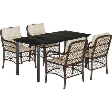 Maison Exclusive - 5-tlg. Garten-Essgruppe mit Kissen Braun Poly