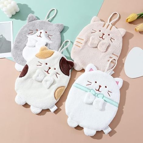 Ensemble de 4 serviettes suspendues créatives et modernes à motif chat pour enfants. (1/5)