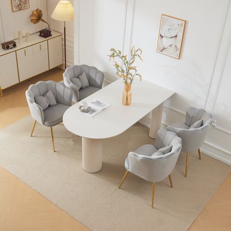 Chaises modernes en velours à dossier pétale avec pieds métal doré et coussin papillon pour chambre ou séjour (1/5)