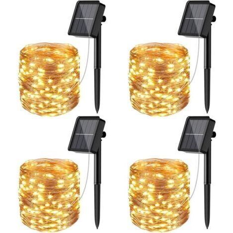 pair [Lot de 4] Guirlande Solaire Exterieur, 12m 100 LED Guirlande Lumineuse Solaire Exterieure Étanche 8 Modes Décoration Lumière pour Jardin Terrasse Cour Maison Noël Mariage Fête Blanc chaud H542 (1/5)