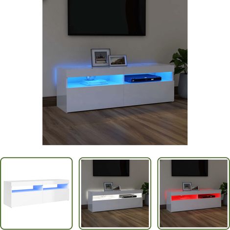 vidaXL Fernsehstand -  TV-Schrank mit LED-Leuchten Hochglanz-Weiß 120x35x40 cm (1/5)