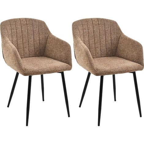 GOEURVANT Lot de 2 Chaises de Salle à Manger Marron Café - Tissu Chenille Doux, Design Ergonomique avec Accoudoirs, Rembourrage Épais, Pieds en Métal, 150 kg