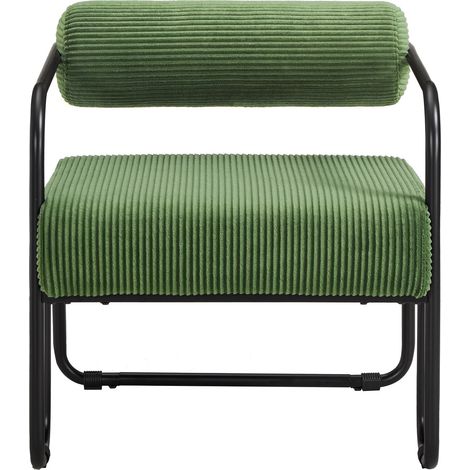 Butaca lounge de terciopelo acanalado verde con estructura metálica negra 68,5 x 73 x 70,5 cm (1/5)