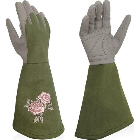 Women's Garden Gloves, Synthetic Leather Shrub Gloves with Full Thorn Protection, Long Work Gloves with Puncture Resistance-L (1/5)
