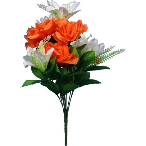 Strauß aus 12 Blumen, Mischung aus Rosen und Lilien, orange und weiß (1/3)