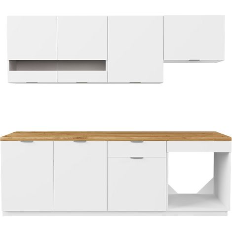 Vente-Unique – Cuisine complète 200 cm – 6 éléments de rangement – Finition mélaminé blanc et naturel – Résistant à l'eau – À monter soi-même