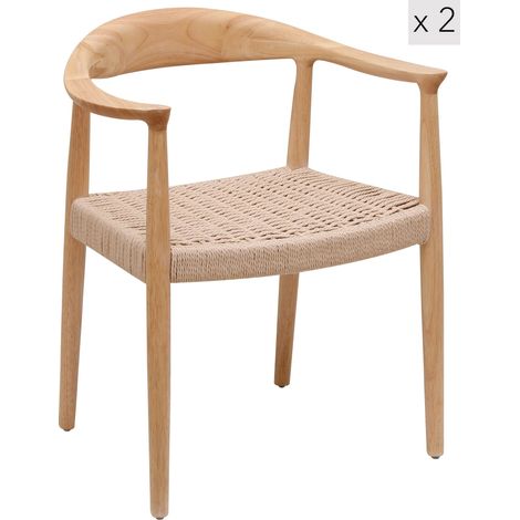 Lot de 2 chaises scandinaves en bois massif – Assise en cordes – Confort optimal – Hauteur d'assise 47 cm – Bois certifié durable FSC – Nordlys (1/5)