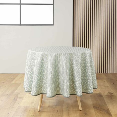 Nappe ronde (0) 180 cm polyester imprime metallise piana Sauge (1/4)