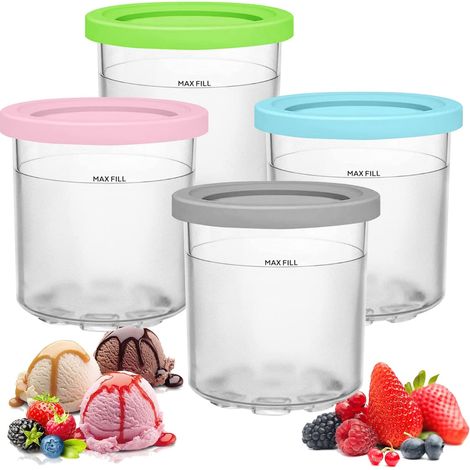 Bacs à Crème Glacée, Lot de 4 Récipient À Crème Glacée, Bac à Glace avec Couvercle, pour NC299AMZ NC301 NC300S, Réutilisables, Lavable en Lave-Vaisselle (1/5)