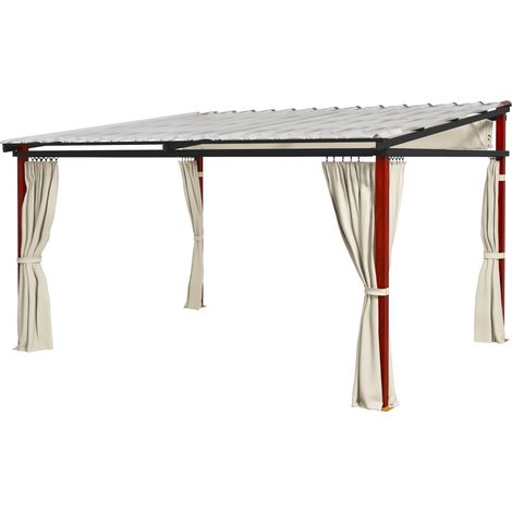 Pergola con Tende Laterali e Tetto Retrattile in PC 345x300x215-255 cm in Alluminio e Metallo Crema (1/5)