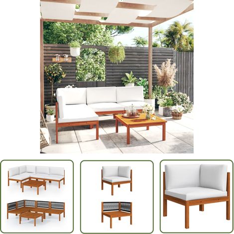 INLIFE Salon de jardin 5 pcs avec coussins Crème Bois d'acacia solide (1/5)