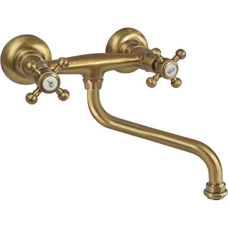 Gruppo lavello a muro con canna orientabile bronzato Paffoni serie Belinda-Melissa FBLV161BR  Ottone - Bronzato (1/2)