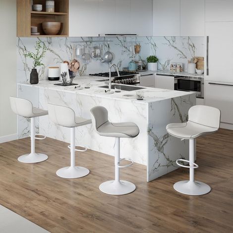 Lot de 4 tabourets de bar pivotants réglables en hauteur, similicuir blanc, avec dossier (1/5)