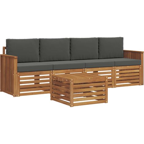 Set di divani da esterno con cuscino 5 pz Salotto da Giardino Naturale e Antracite (1/5)