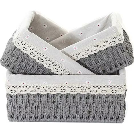 Lot de 3 boîtes de rangement en rotin tressé, paniers carrés en osier, décoration de rangement pour la maison (gris) (1/5)