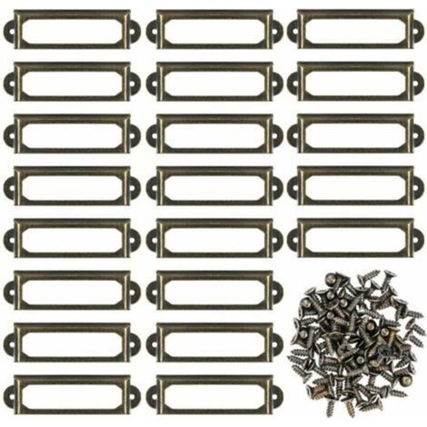 Lot de 50 supports d'étiquettes en métal pour meubles. tiroirs. armoires. cartes. plaques nominatives. cadres avec vis pour bureau. bibliothèque. bibliothèque. étagères Bronze (60 x 17 mm) (1/5)