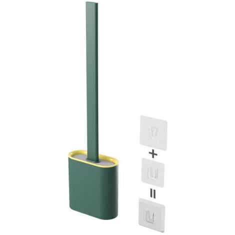 Brosse Toilette Silicone avec Support Brosse WC Suspendu Antibactérienne Balayette WC pour Salle de Bains Vert (1/4)