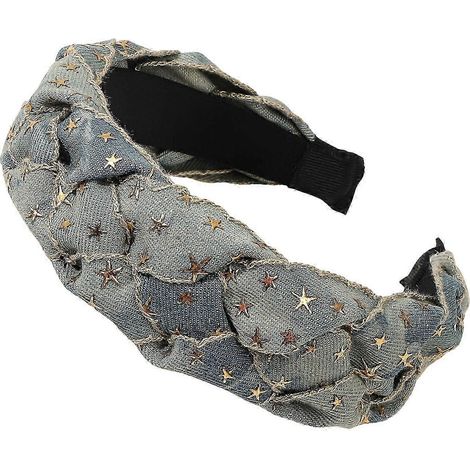 Bandeau en jean pour femme, nœud large, serre-tête à large bord, style rétro, idéal pour les fêtes et les coiffures du quotidien.-C