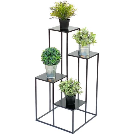 DanDiBo Blumentreppe Metall Schwarz 82 cm Pflanzentreppe Blumenständer 435 Blumensäule Modern Pflanzenständer Blumenhocker