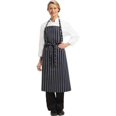 Tablier Bavette Tissé Chef Works Premium Rayures Bleue Marine Et Blanches - Chef Works
