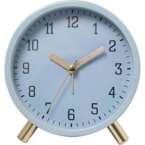 Réveil rond silencieux de style moderne avec fonction veilleuse, idéal pour la décoration d'une chambre d'enfant, horloge de bureau minimaliste, bleue. (1/5)