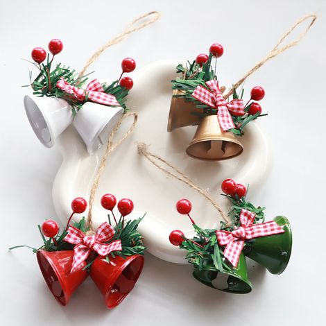 cloches de Noël ornements or décoration – artisanales fête doubles couleurs Lot de 4 Blanc Rouge (1/4)
