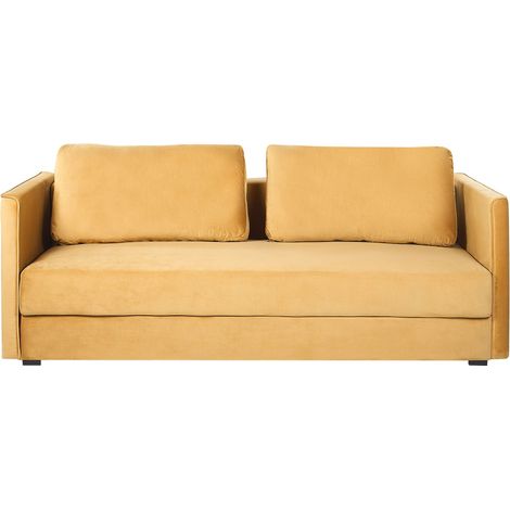 Sofa Bed 3 Seater EKSJO Velvet Mustard with Storage (1/5)