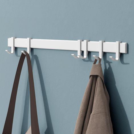 Mai & Mai Appendiabiti da Parete con 6 Ganci Scorrevoli, Attaccapanni da Muro in Alluminio Appendiabiti 60 cm per Cameretta, Ingresso, Cucina, Bianco Opaco, Stalo-12 (1/5)