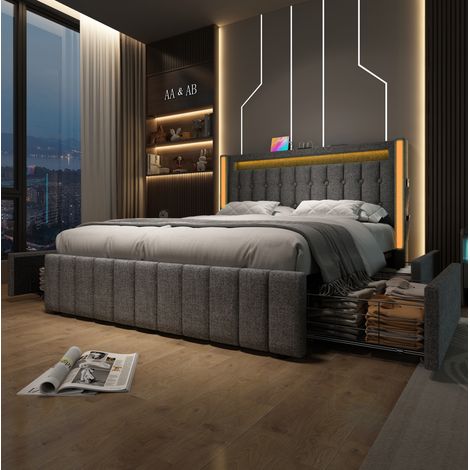 letto contenitore 160x200 con LED USB grigio OKMYHOME (1/5)