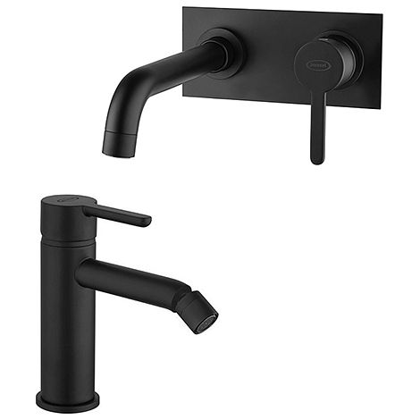 Set Rubinetti Jacuzzi per lavabo a parete con piastra e bidet senza scarico serie Sunset YO nero opaco (1/5)
