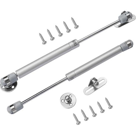 2 Pack 100N Gas Springs with Screws, Soft Close Hinges for Kitchen Cabinet Toy Cabinet, Heavy Lid Hinges, Lift Supplies, Silver (1/5)