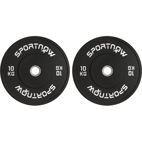 Juego de 2 discos de peso de 10 kg, placas de goma para barra olímpica, orificio Ø 50 mm, negro (1/4)