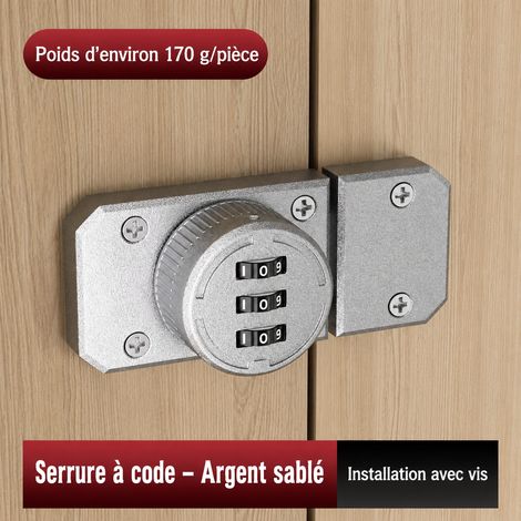 Verrou de porte à code mécanique en applique argent sablé fixation à vis réf 1509 200 g – Livraison gratuite