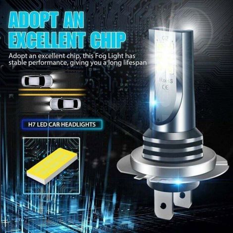 Ampoule Led H7 - 6500 K - Technologie Cob 3030 - Étanche Ip68 - Anti-Choc - Pour Feux Route Croisement - Lot De 2 (1/4)