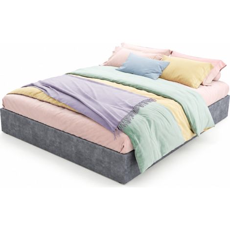Cadre de lit 160x200 avec coffre et vérins à gaz, tissu gris, sommier à lattes, style moderne pour chambre, de CHICFURN (1/5)