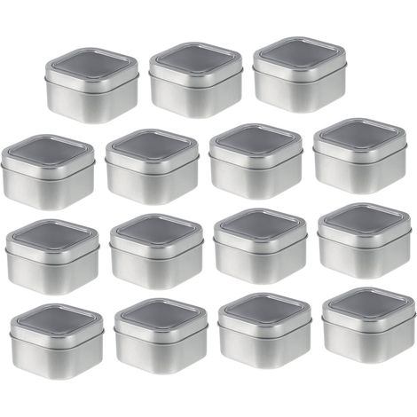 Boîtes Métalliques Carrées Argentées Contenant à Bougie 4 Oz en PVC Étain Étanchéité avec Couvercles à Fenêtre 15pcs pour Stockage et Fabrication de Bougies (1/5)