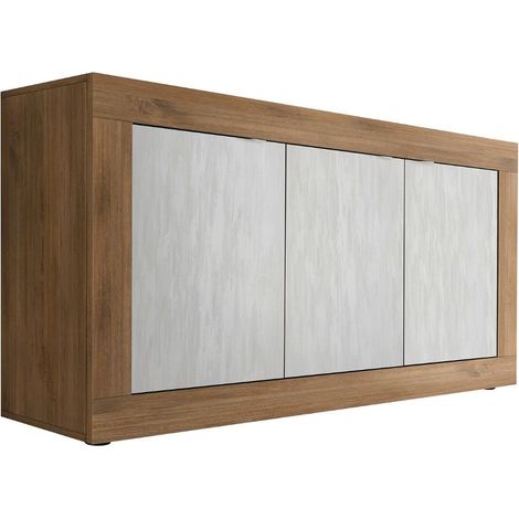 Buffet 3 portes aspect bois finition Mercure façades blanc texturées - OTELLO (1/5)