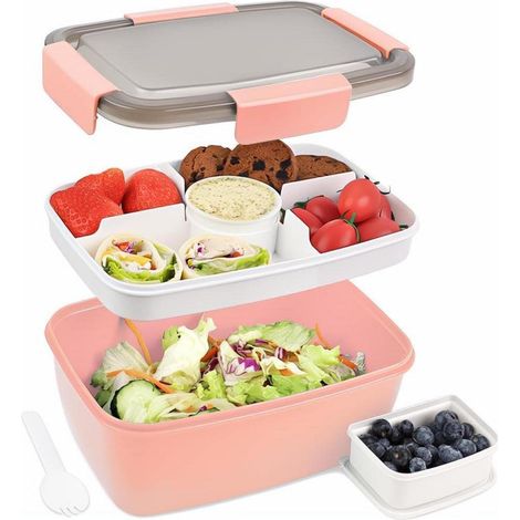 Lunchbox Brotdose Bento Auslaufsicher Fächer 2000ml dunkelrosa (1/5)